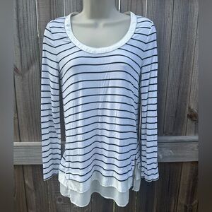 White House Black Market XXS Striped Layered Long Sleeve Top - Black and White